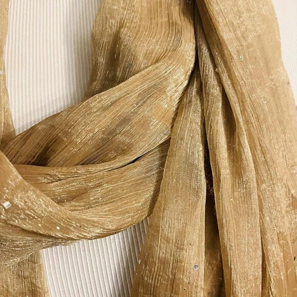 NWT Handmade Golden Sparkle Scarf by Sana – Elegant Evening Style - Picture 11 of 12